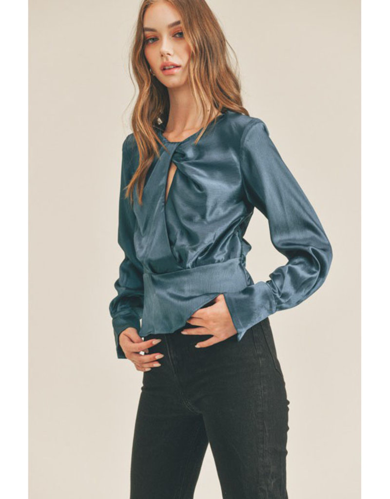 Lush Midnight Teal Twist Front Top