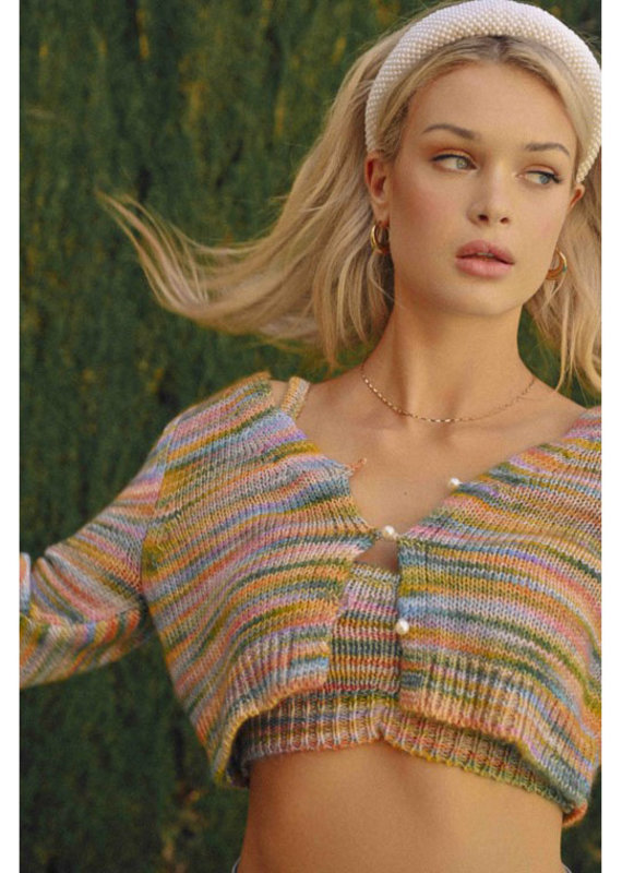 Lush Rainbow Knit Crop Top & Cardi Set
