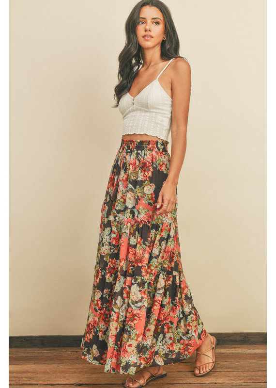 Dress Forum Floral Shadow Tiered Maxi Skirt