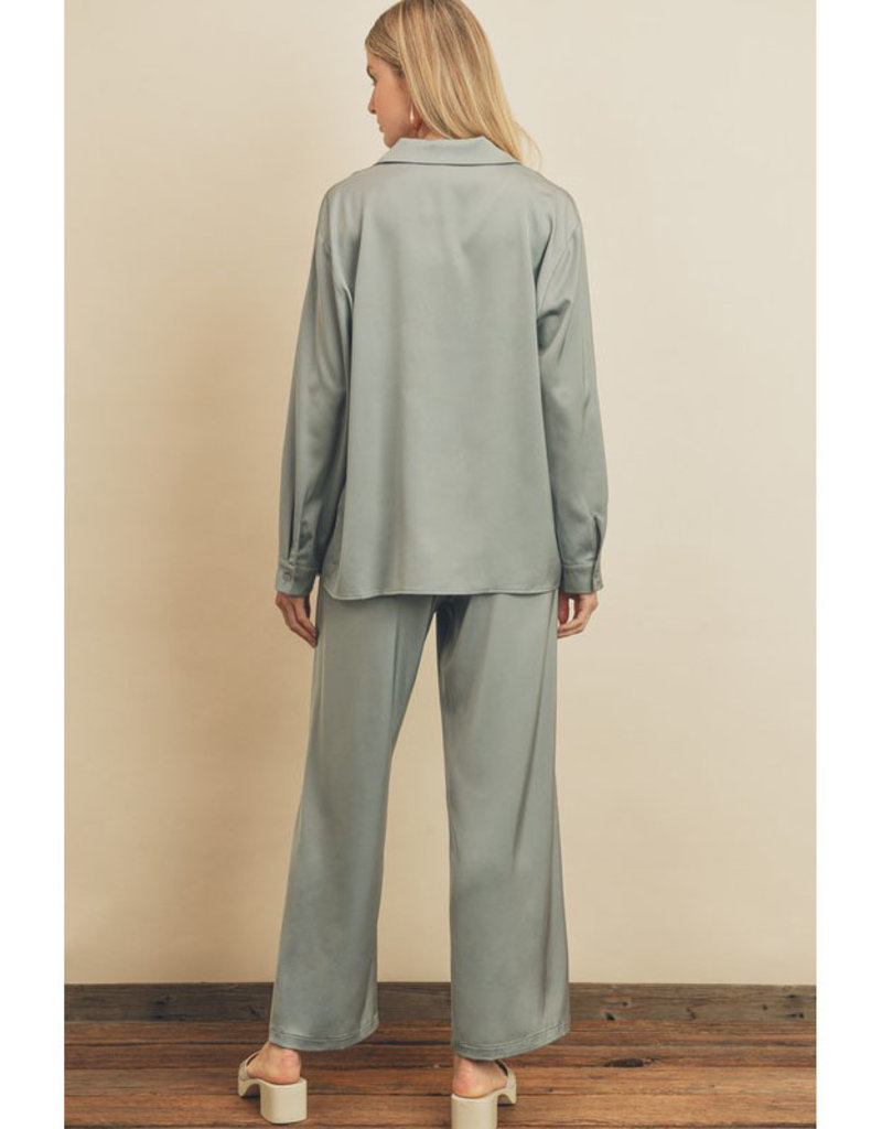 Dress Forum Dusty Teal Satin Shirt & Pants Set