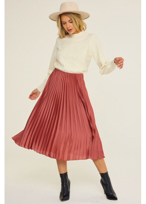 Lush Satin Pleated Midi Skirt
