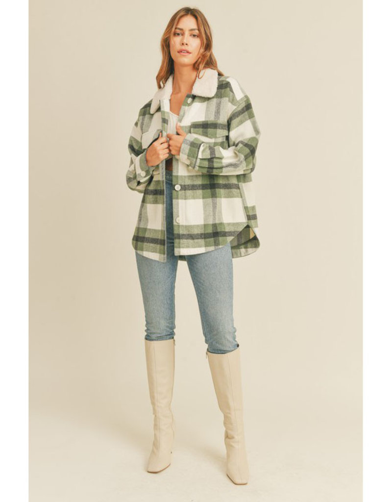 Mable Moss Plaid Jacket w/ Sherpa Collar Detail