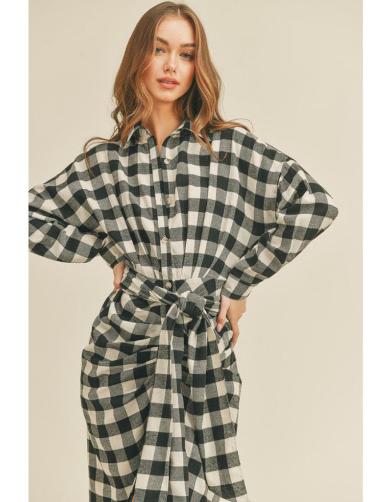 Mable Plaid Tie Front Midi Dress