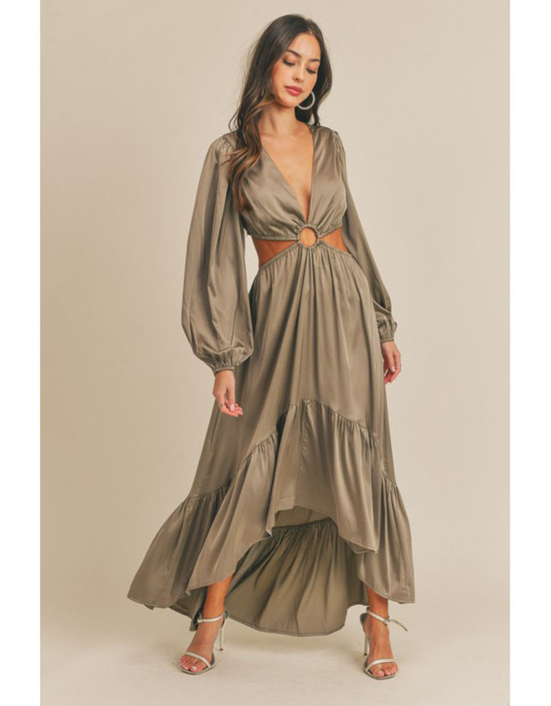 Mable Satin Tiered Cut-Out Maxi Dress