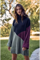 lalavon Dark Fall Color Block Sweater Dress
