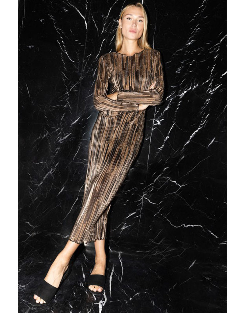 En Creme Glitter Striped Midi Dress