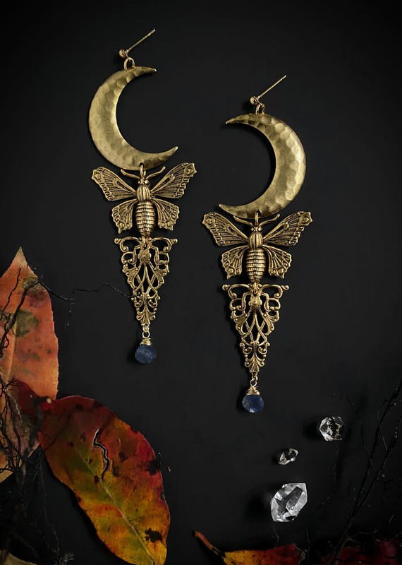 Trollbinde Moth and Moon Earrings Moonstone
