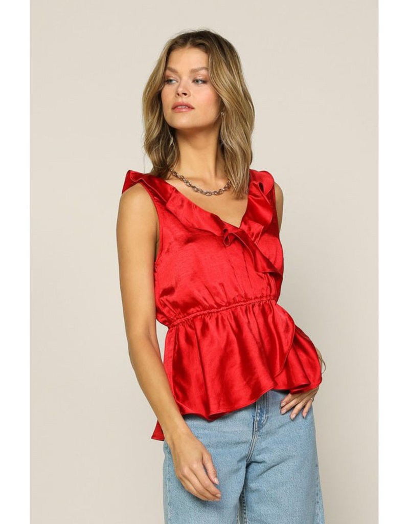 SKIES ARE BLUE Coral Satin Wrap Top