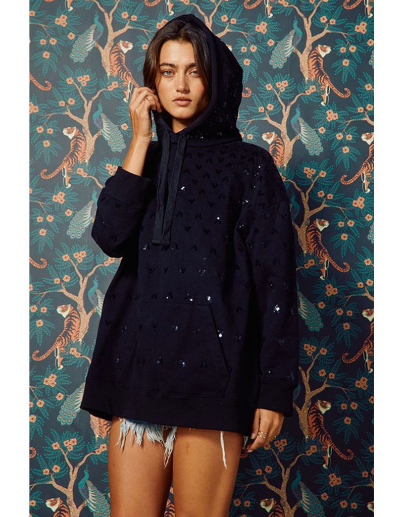 Black Sequin Embellished Hoodie - Firefly