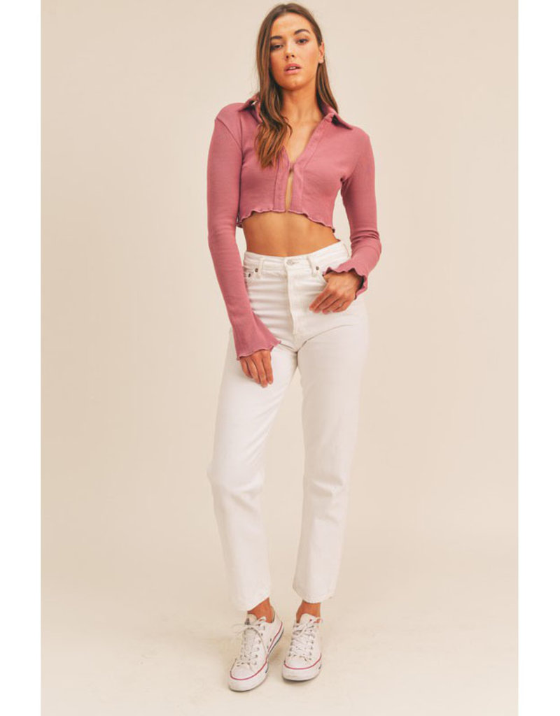 Mable Rose Collared Ribbed Top