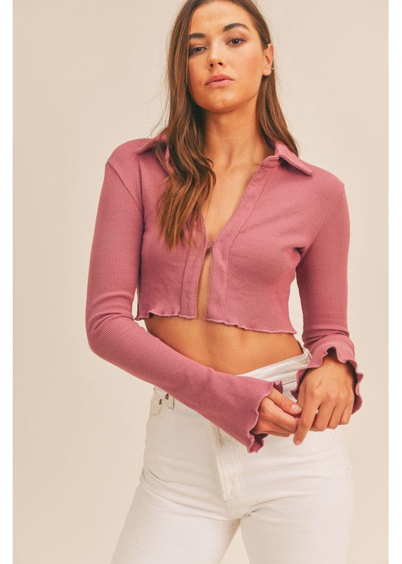 Mable Rose Collared Ribbed Top