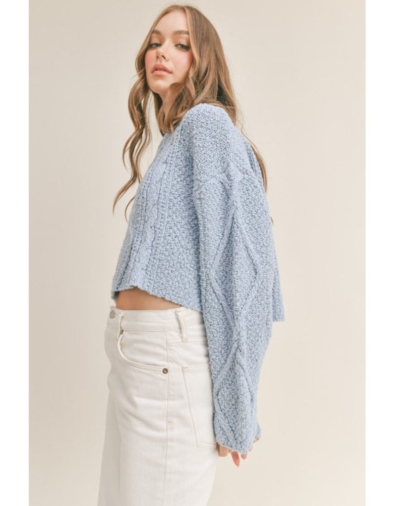 Blue Cropped Cable Knit Sweater - Firefly