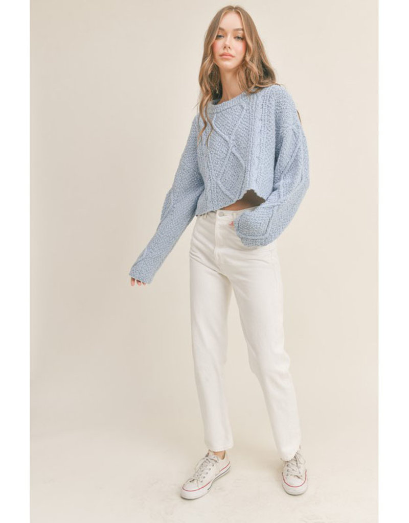 Blue Cropped Cable Knit Sweater - Firefly