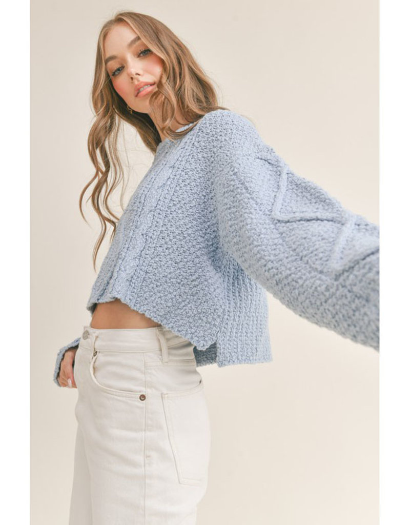 Blue Cropped Cable Knit Sweater - Firefly