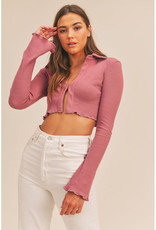 Mable Rose Collared Ribbed Top