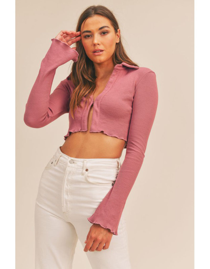 Mable Rose Collared Ribbed Top