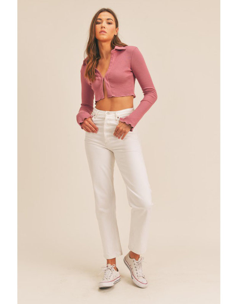 Mable Rose Collared Ribbed Top