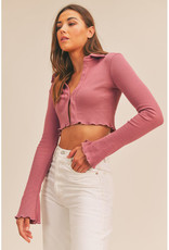 Mable Rose Collared Ribbed Top