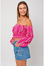 Le Lis Fuchsia Embroidered Off Shoulder Top