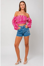 Le Lis Fuchsia Embroidered Off Shoulder Top