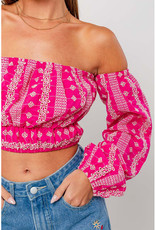 Le Lis Fuchsia Embroidered Off Shoulder Top