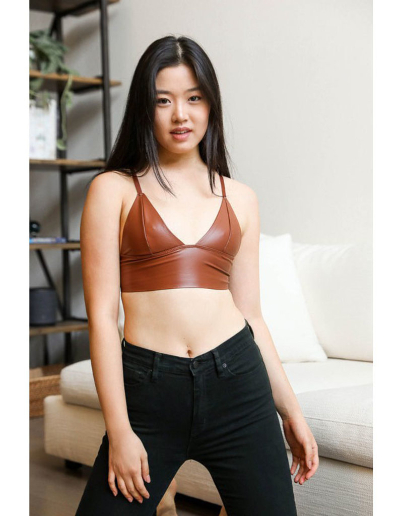 Leto Accessories Vegan Leather Plunge Bralette