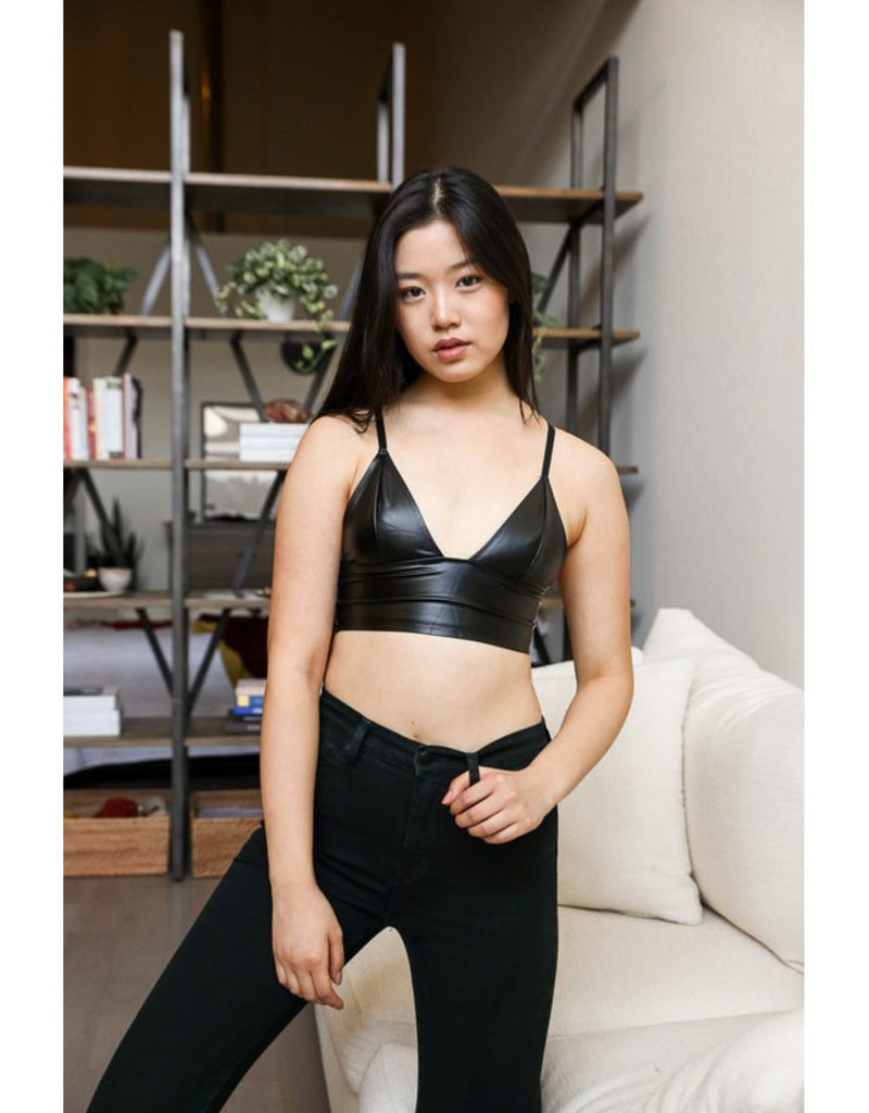 Leto Accessories Vegan Leather Plunge Bralette