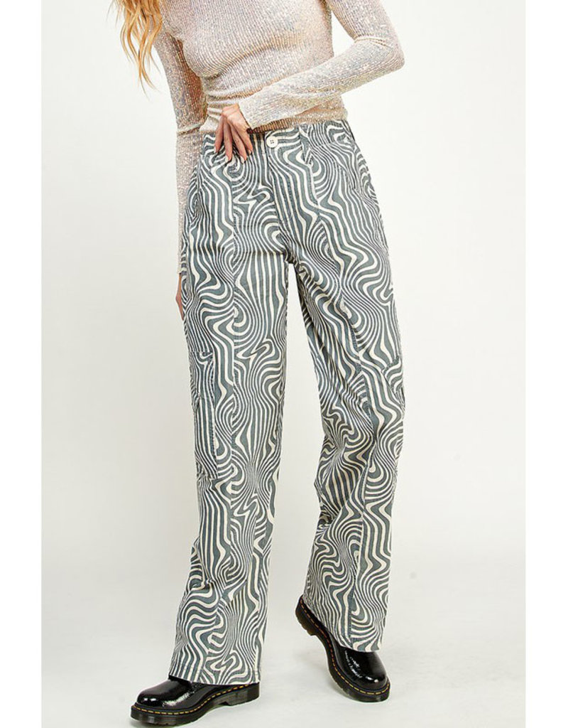 Miss Love Printed Low Rise Wide Leg Cargo Pants