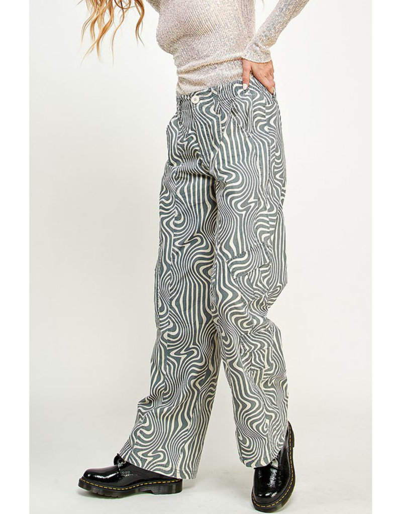 Miss Love Printed Low Rise Wide Leg Cargo Pants