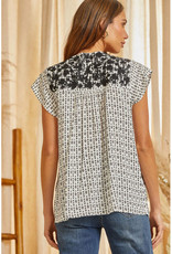 Andree Black and White Printed Embroidery Top