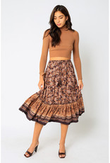 Olivaceous Henna Floral Midi Skirt