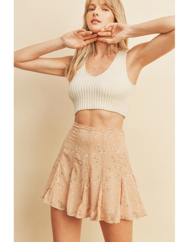 Dress Forum Blush Flared Floral Print Mini Skirt