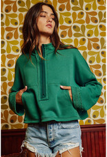Bucketlist Solid Green Crop Sweatshirt