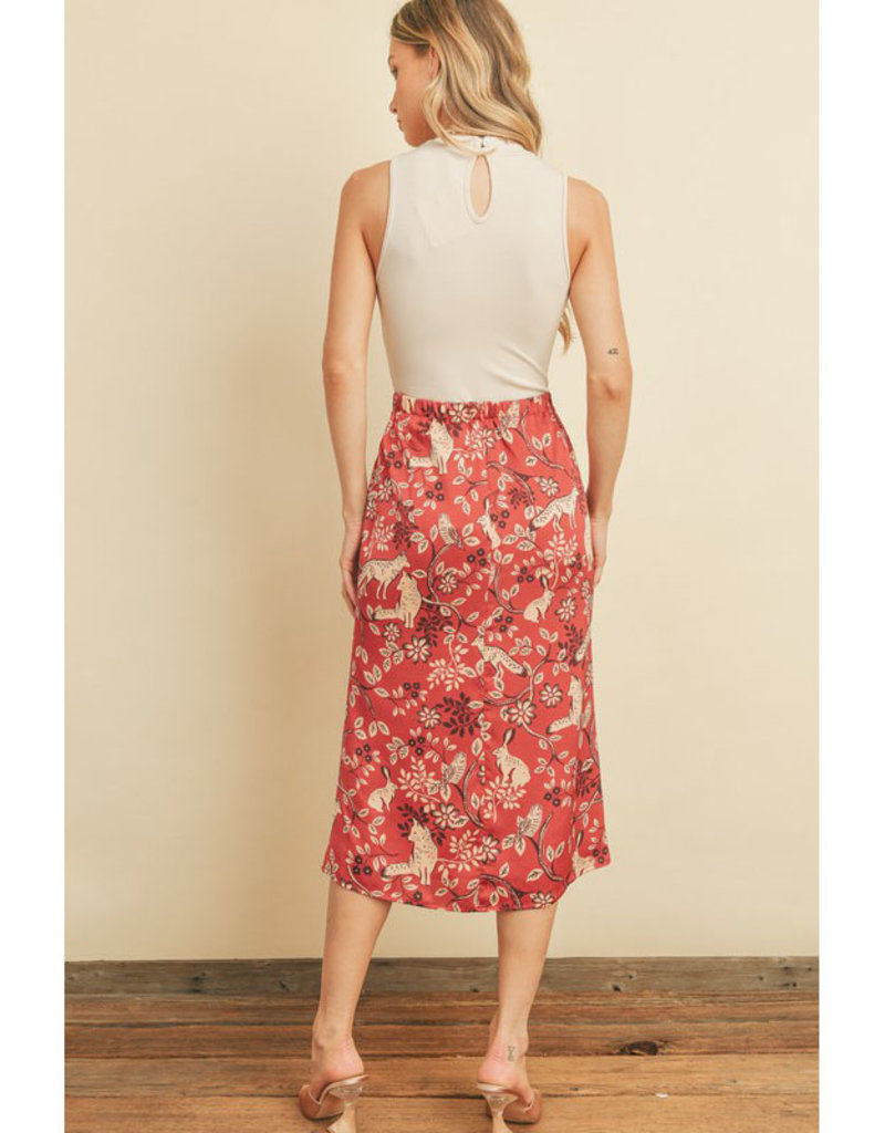 Dress Forum Red Floral Forest Printed Midi Skirt