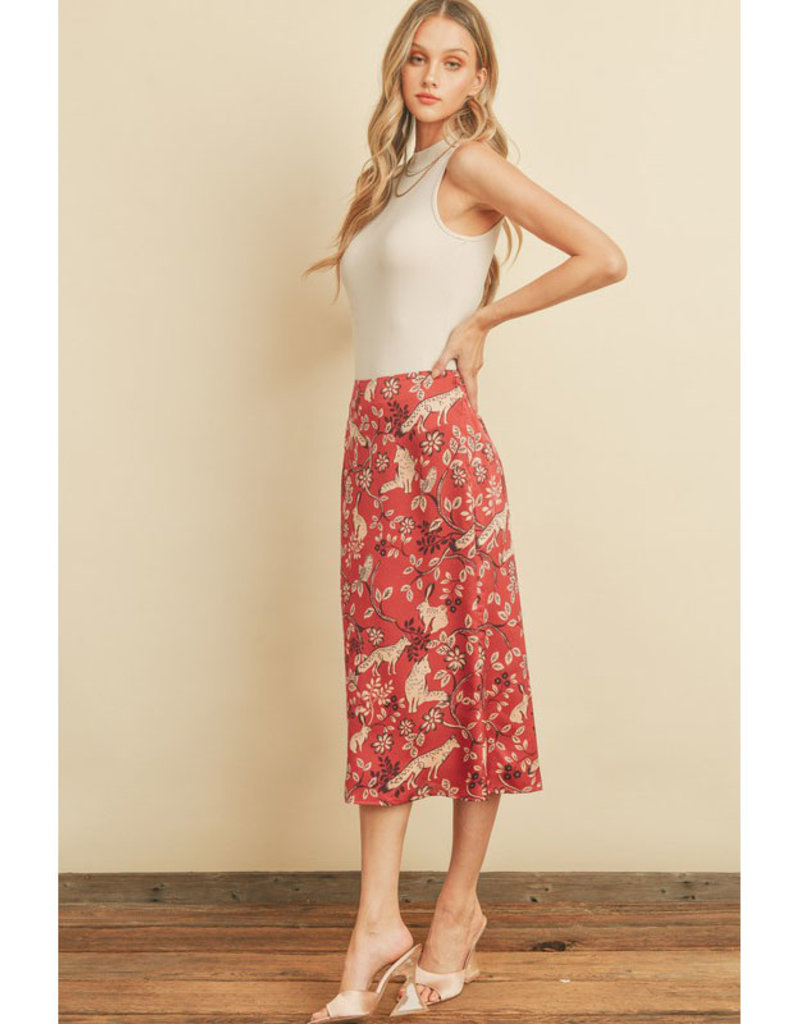 Dress Forum Red Floral Forest Printed Midi Skirt