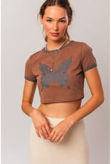 Le Lis Brown Butterfly Crop Top