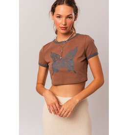 Le Lis Brown Butterfly Crop Top