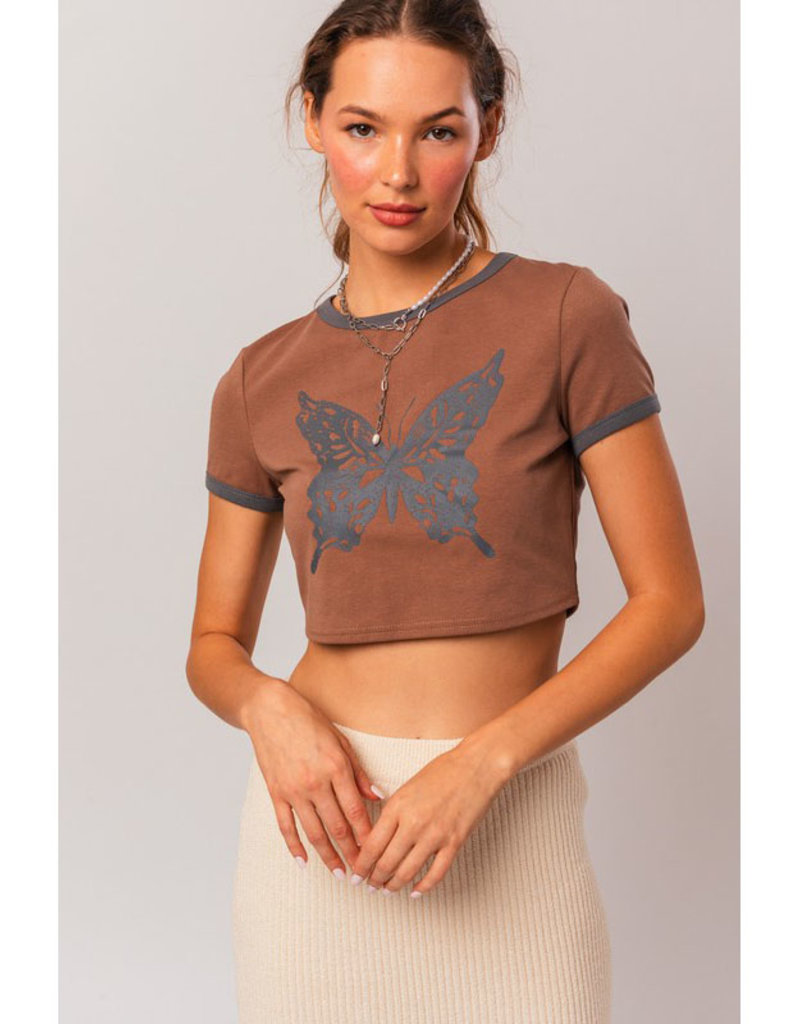 Le Lis Brown Butterfly Crop Top