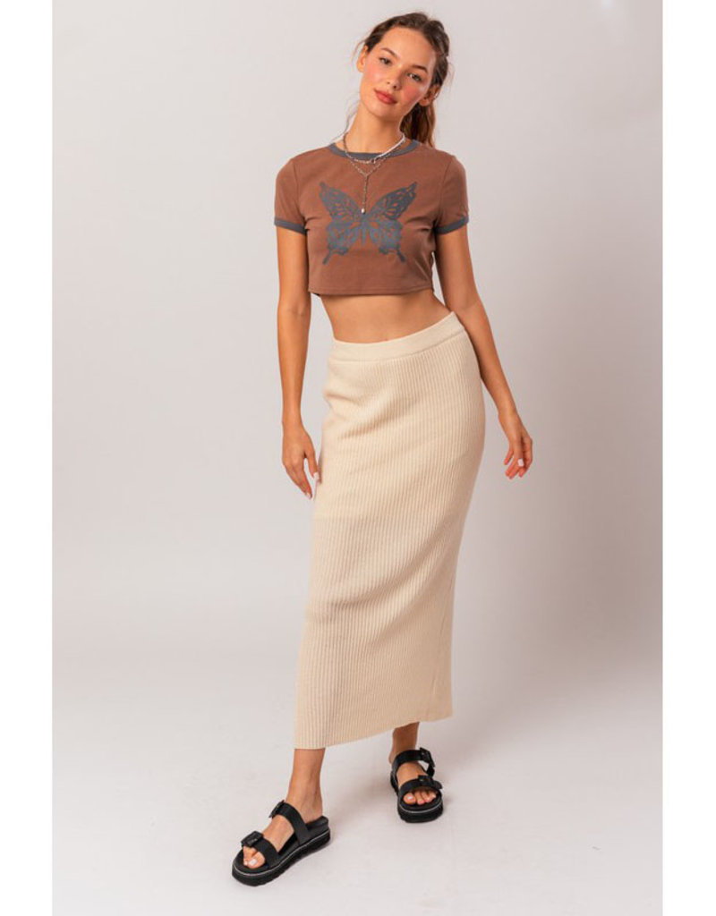 Le Lis Brown Butterfly Crop Top