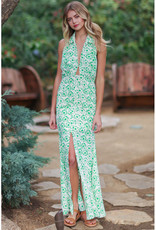 AAKAA Green Printed Halter Maxi Dress