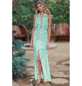 AAKAA Green Printed Halter Maxi Dress