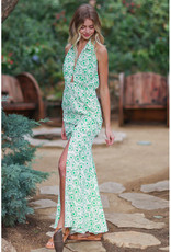 AAKAA Green Printed Halter Maxi Dress