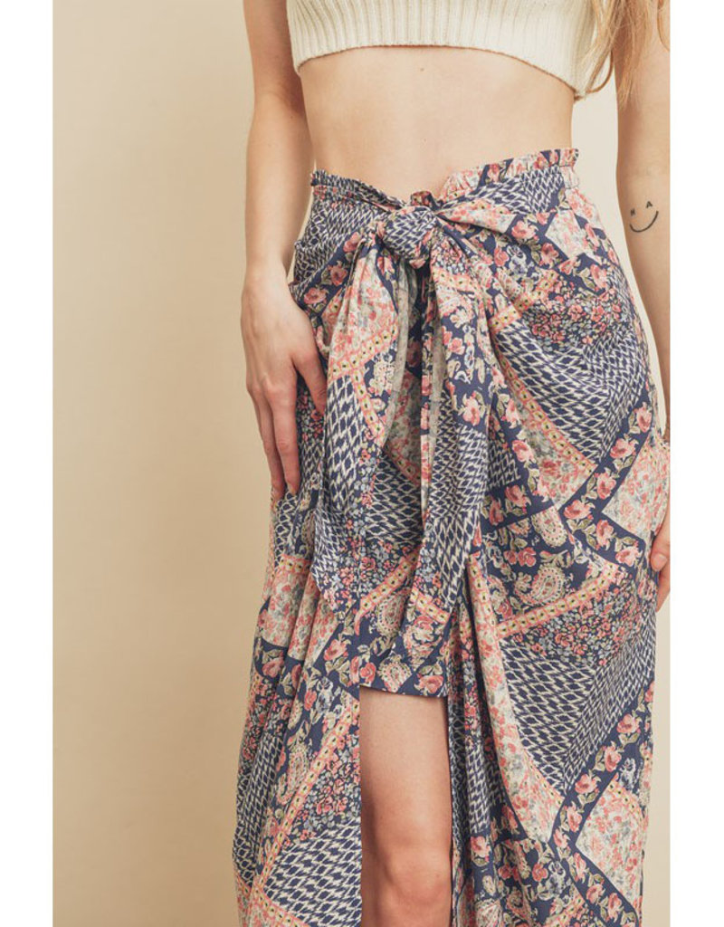 Dress Forum Breezy Printed Tie-Front Midi Skirt