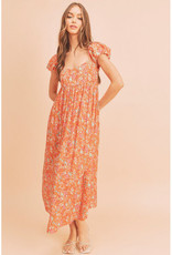 AEMI+CO Coral Floral Puff Sleeve Dress