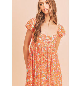 AEMI+CO Coral Floral Puff Sleeve Dress