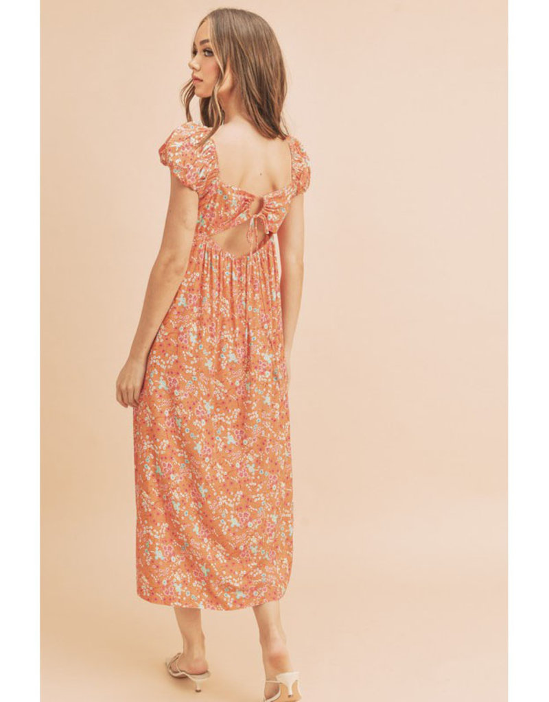 AEMI+CO Coral Floral Puff Sleeve Dress
