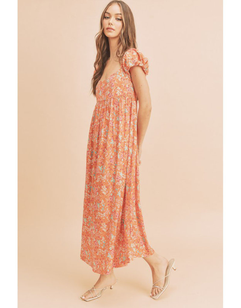 AEMI+CO Coral Floral Puff Sleeve Dress