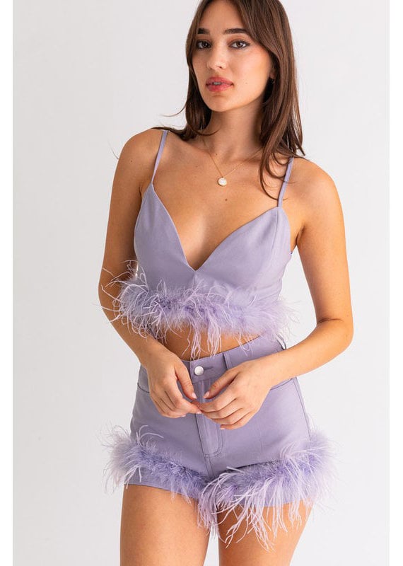 Le Lis Dusty Lavender Feather Detailed Top