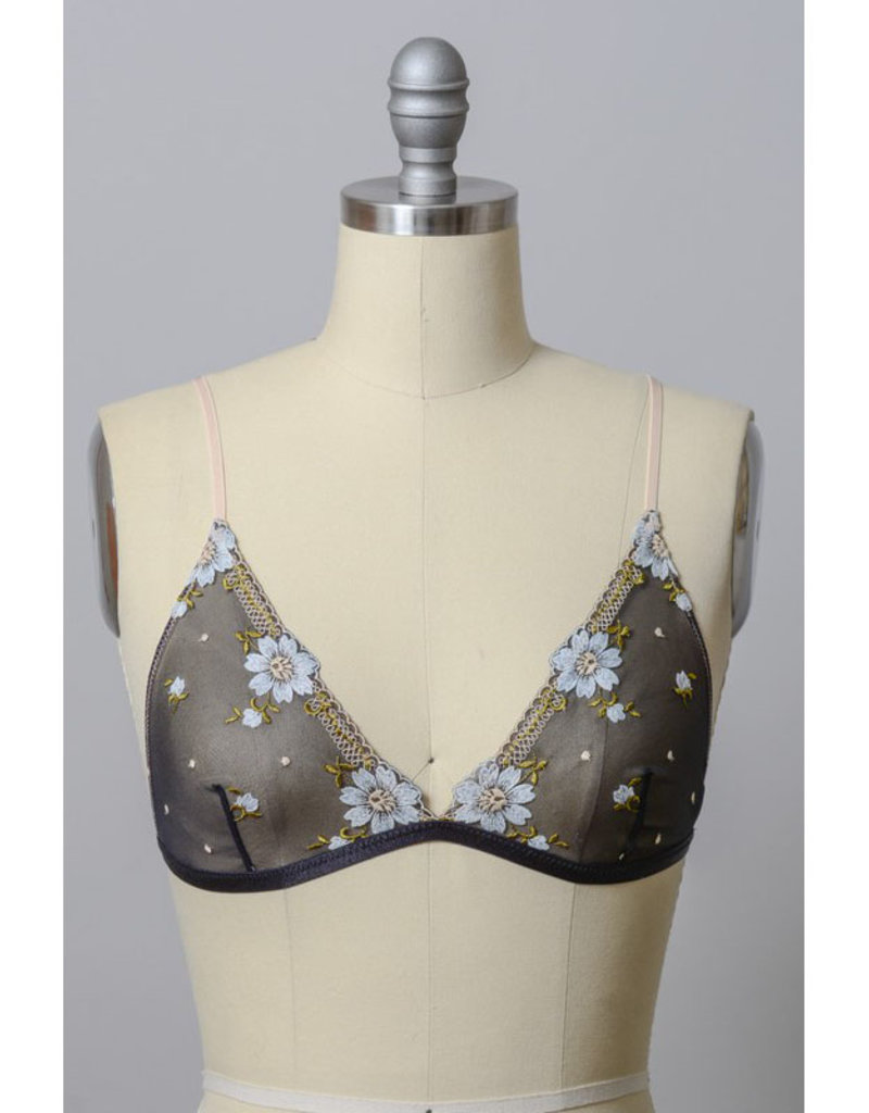 Leto Accessories Floral Embroidered Mesh Bralette