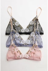 Leto Accessories Floral Embroidered Mesh Bralette